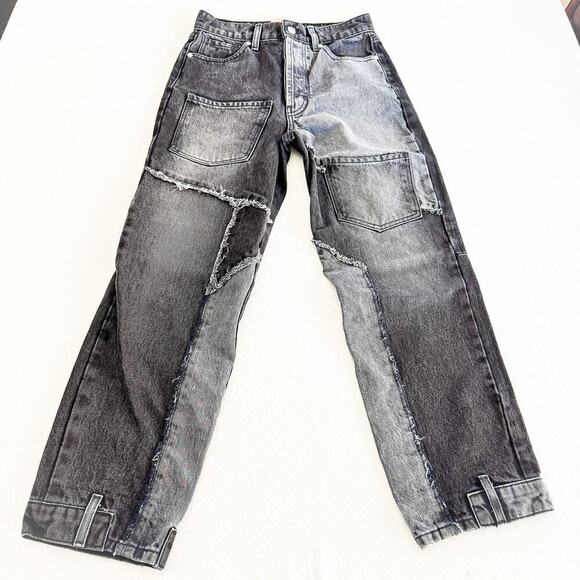 Revice Button-Fly Block Denim Squares Straight Leg Jean Black/Charcoal Size 26 - Picture 7 of 9